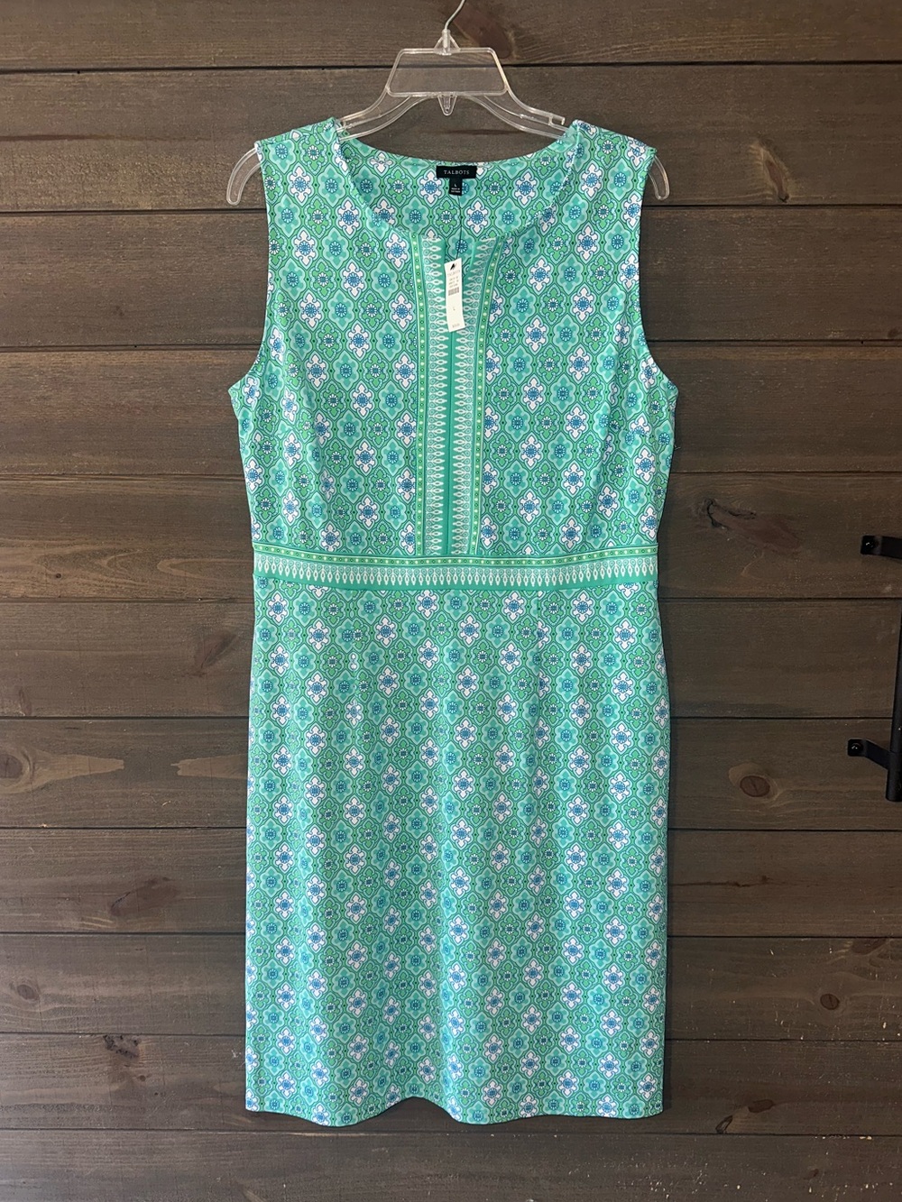 NWT TALBOTS Sleeveless Green Patterned Sheath Dress